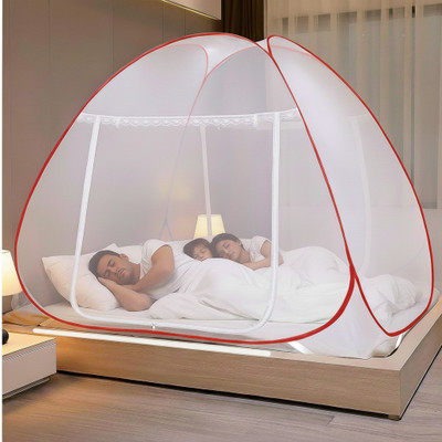 Evafly Mosquito net for Double Bed|King Size Bed Foldable Machhardani|6.5x6.5 feet Polyester Washable Adults Mosquito Net(Red, Tent)