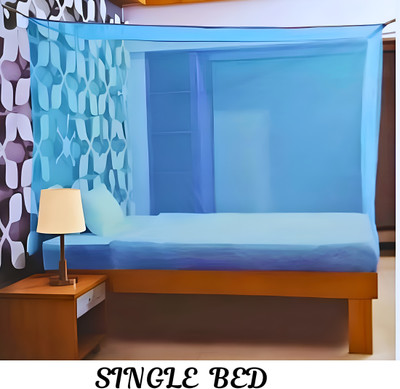 SS ENTERPRISE Polyester Adults Washable Premium Blue Color Single Bed (4' x6') Mosquito Net(Blue, Bed Box)