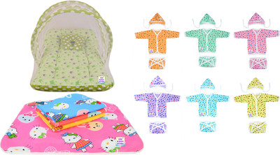 adore stuff Nylon Kids Washable Baby Bedding Set with Mosquito Net Mosquito Net(Green, Bed Box)