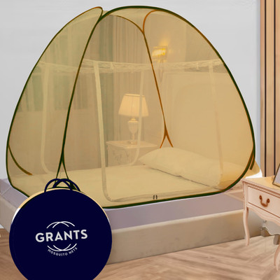 Grants Polyester Adults Washable Double bed 6x6 6.5x6.5 ft Mosquito Net(Khakhi, Tent)