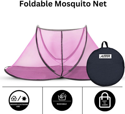 ALYSTER Polyester Adults Washable Comfortable Single Bed Mosquito Net with Base & Foldable Net (215x105x90 CM) Mosquito Net(Pink, Bed Box)
