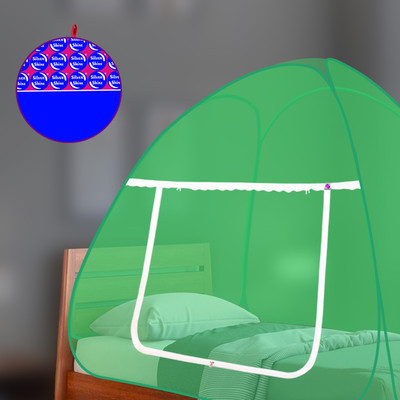SILVER SHINE Polyester Adults Washable Mosquito Net Polyester Foldable for Single Bed Green Color Tent Mosquito Net Mosquito Net(Green, Tent)