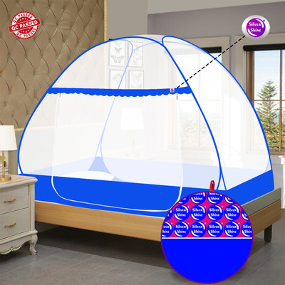 SILVER SHINE Polyester Adults Washable Extra Mosquito Protection SINGLE BED Foldable Washable Mosquito Net Mosquito Net(Blue, Tent)