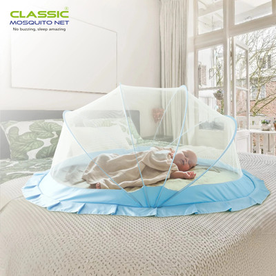 Classic Mosquito Net Polyester Infants Washable Baby Bed Set Mosquito Net(Blue Border, Tent)