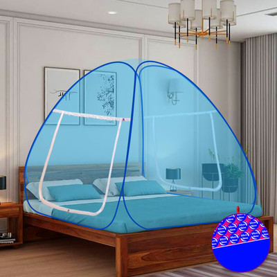 SILVER SHINE Polyester Adults Washable Polyester Adults Washable Foldable for Double Bed Mosquito Net Mosquito Net(Sky Blue, Tent)