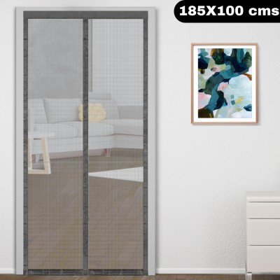 Classic Mosquito Net Fibre Adults Washable Net For Door With Magnet Self-Closing with full frame self Adhesive Hook Mosquito Net(185x100-Grey, Frame Hung)