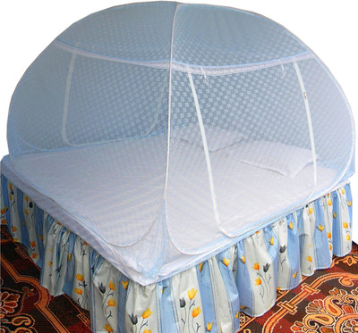 HEALTHY SLEEPING Polyester Adults Washable Foldable Polyester Double Bed Mosquito Net - Embroidery Premium Mosquito Net(Sky Blue, Tent)