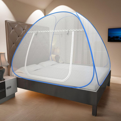 HOMESTIC Mosquito Net Foldable King Queen Size with Free Saviours 6.5 x 6.5 Feet (Blue) Nylon Washable Adults Mosquito Net(White, Blue, Tent)