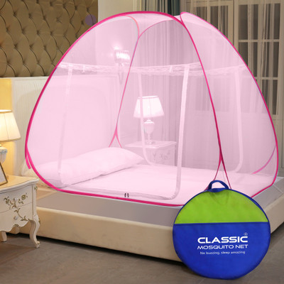 Classic Mosquito Net (200*170*H140 CM) Foldable for Queen Size & Double Bed Polyester Washable Adults Mosquito Net(Full Pink, Tent)