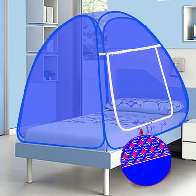 SILVER SHINE Polyester Adults Washable Polyester Foldable for Single Bed Mosquito Net(Blue, Tent)