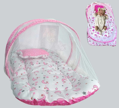 JAISWAL ENTERPPRISES Polyester Infants Washable Baby Bedding Set with Mosquito Net Super Soft Cotton Material Smooth Mosquito Net(Pink, Bed Box)
