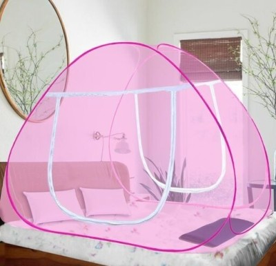 SHIVA FASHION Polyester Adults Washable Foldable Classic Mosquito Net for Double Bed, Strong and Durable Net, Pink Mosquito Net(Pink, Frame Hung)