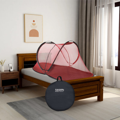 SASDAN Polyester Adults Washable Verticle Zip Mosquito Net - L,B,H (7 x 7 x 4.6 ft) with High-Quality Zip Mosquito Net(Red, Tent)