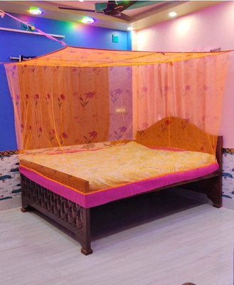 JK TEXTILE HDPE - High Density Poly Ethylene Adults Washable AC print Mosquito Net(Orange, Bed Box)