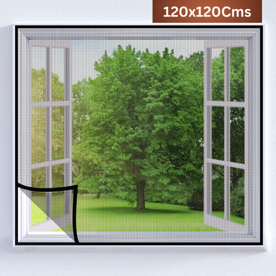 TurtleGrip Fibre Adults Washable Pre-Stitched Fiberglass Window Mosquito Net for All Types of Windows,120 GSM Mosquito Net(Black-120x120cms, Frame Hung)