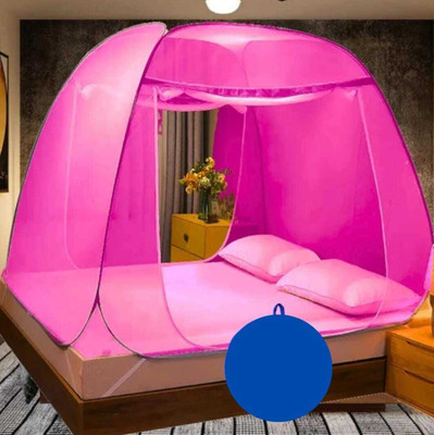 UZX-QE Polyester Adults Washable Mosquito Net for Double Bed King Size Foldable, Strong and Durable Tent Mosquito Net(Hot PInk, Tent)