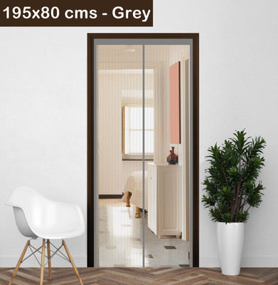 Evafly Polyester Adults Washable Mosquito Net For Door With Magnet Self-Closing with self Adhesive Hook Door Mosquito Net(195x80-Grey, Frame Hung)