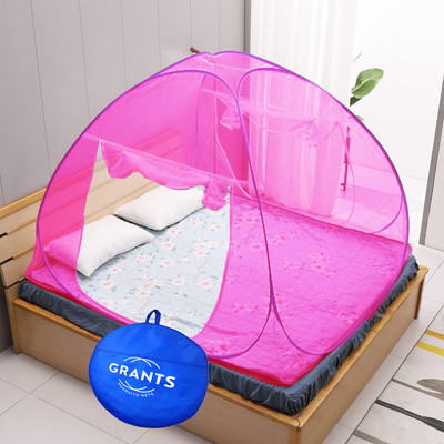 Grants Polyester Adults Washable Double Bed ,King Size Foldable Machardani Tent Polyester, 6x6,6.5x6.5 and 7x7 ft Mosquito Net(Pink, Tent)