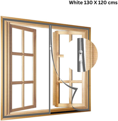 TurtleGrip Fibre Adults Washable 120 GSM Zipper Windows Mosquito Net(White130*120cms, Frame Hung)