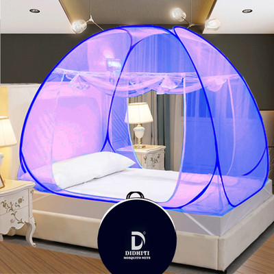 didhiti Polyester Adults Washable mosquito net king size bed mosquito net tent with zip net machhardani machharda Mosquito Net(ROYAL BLUE, blu, vyolet, ghera nila, Navy Blue patti, colour, Tent)