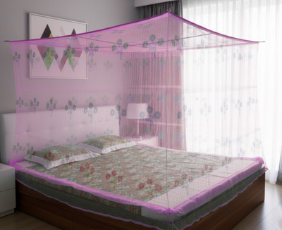 CoverCraze double 6-7 feet bed flower print mosari / machhardani family tent/hanging Cotton Washable Adults Mosquito Net(Pink, Bed Box)