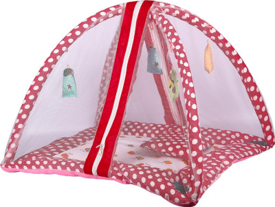KIRADAY Baby Mosquito Net Newborn Play Activity Gym wit anging Toys Sleeping Bed 52 Cotton Washable Kids Mosquito Net(Red, Tent)