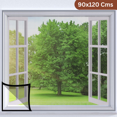 TurtleGrip Fibre Adults Washable Pre-Stitched Fiberglass Window Mosquito Net for All Types of Windows,120 GSM Mosquito Net(Grey 90x120 cms, Frame Hung)