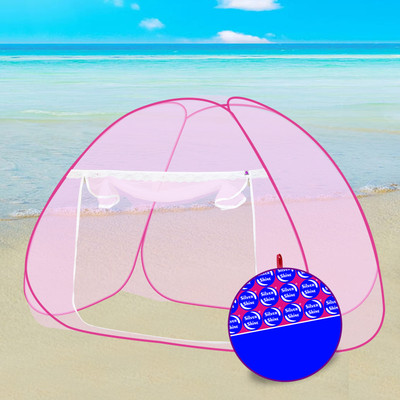 SILVER SHINE Polyester Adults Washable Foldable Polyester Multi Color Washable Single Bed Mosquito Net Mosquito Net(Pink-Pink, Tent)