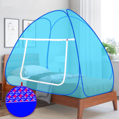 SILVER SHINE Polyester Adults Washable Blue Color Mosquito Net Polyester Foldable for Single Bed Mosquito Net(Sky Blue, Tent)