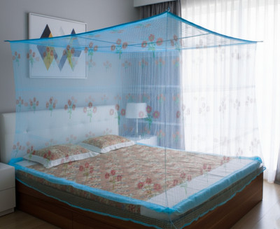 CoverCraze double 6-7 feet bed flower print mosari / machhardani family tent/hanging Cotton Washable Adults Mosquito Net(Blue, Bed Box)