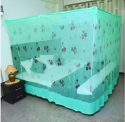 SR ENTERPRISE HDPE - High Density Poly Ethylene Adults Washable Premium Flower Printed Foldable Green Color Double Bed (6x7 ft) Mosquito Net(Green, Bed Box)