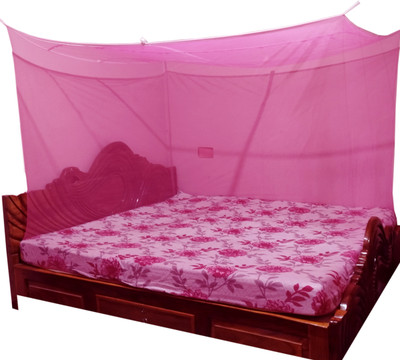 Mehon Craft Polyester Adults Washable Hanging Mosquito Mono Net (Size 6x7-ft) Mosquito Net(Pink, Bed Box)