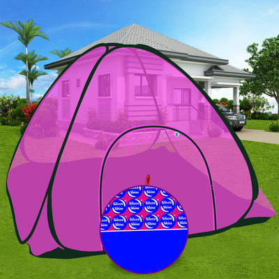 SILVER SHINE Polyester Adults Washable Polyester Foldable Double Bed Multi Color Mosquito net with Base for Adults Mosquito Net(Pink, Tent)