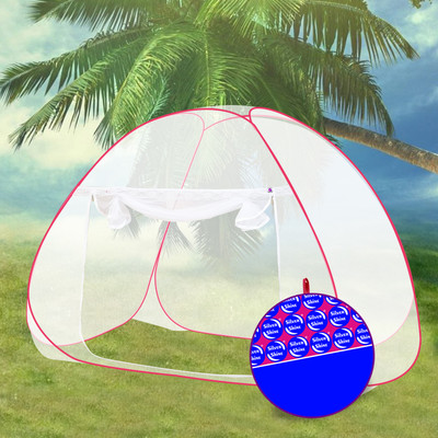 SILVER SHINE Polyester Adults Washable Foldable Polyester Multi Color Washable Single Bed Mosquito Net Mosquito Net(White-Pink, Tent)