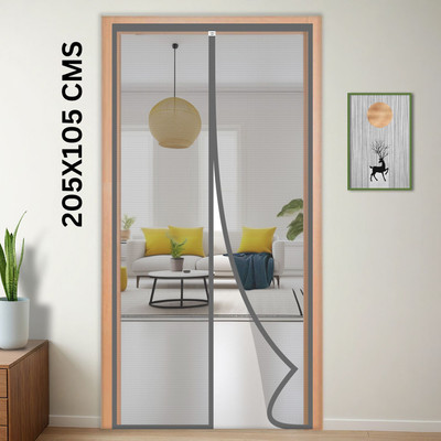 TurtleGrip Polyester Adults Washable Auto-Closing Magnetic Door Mosquito Net(Grey-205*105cms, Frame Hung)