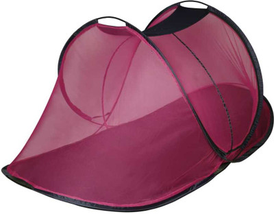 SK Online Services Polyester Adults Washable Polyester Adults Single Bed Foldable Mosquito Net, Two Side Slider Gate with Zip Mosquito Net(Pink, Tent)