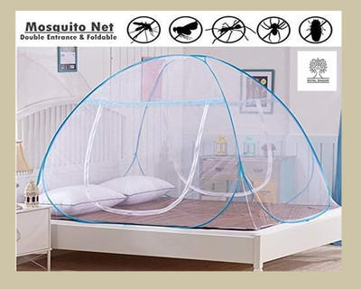 Royal Shazar Polyester Adults Washable Double Bed Mosquito Net Material Polyester King Size White & Blue Pack Of 1 Mosquito Net(White & Blue, Tent)