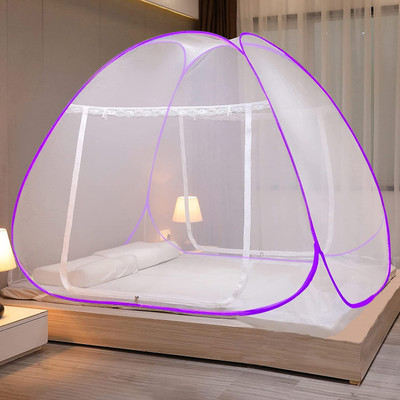 SIFRA Polyester Adults Washable Mosquito Net Tent (6 x 6 ft) DOUBLE BED Polyester Cotton Fordable Mosquito Net_3 Mosquito Net(Blue, Tent)