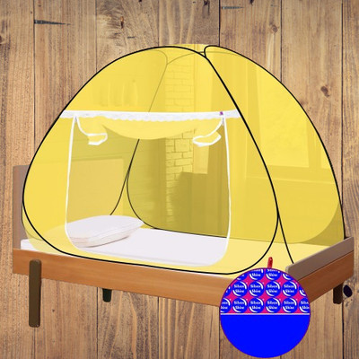 SILVER SHINE Polyester Adults Washable Polyster Mosquito Net Fodeble for Single Bed 15yellow Mosquito Net(Yellow, Tent)