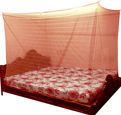 Mehon Craft Polyester Adults Washable Mosquito Polyester Fab Net (Size 7x7-ft) Mosquito Net(Orange, Bed Box)
