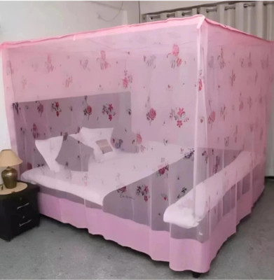 Simmi HDPE - High Density Poly Ethylene Adults Washable Flower Printed PINK Single Bed (4X6)ft Mosquito Net(Pink, Bed Box)
