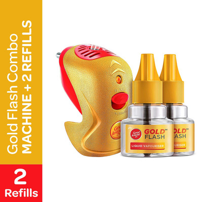 Good Knight Gold Flash Repellent Combo - Machine + Refills, Liquid Mosquito Vaporiser(1 Unit 2 Refill)