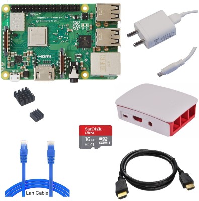 Raspberry Pi 3 Model B+ Kit with Adapter Case LAN-HDMI Cable HeatSink SD Card & RPi 3B Plus Motherboard