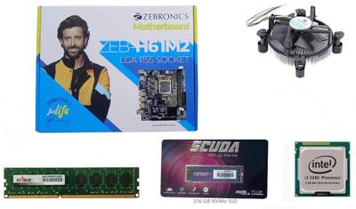 ZEBRONICS H61M2+ Starlite 256GB NVME SSD & 4GB DDR3 RAM with Core i3(3rd Gen) CPU comboset Motherboard