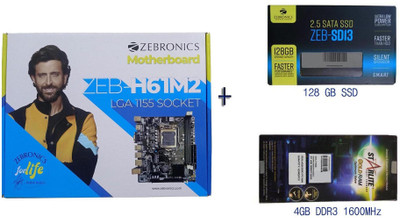 ZEBRONICS H61+128 SATA GB SSD + 4GB starlite DDR3 RAM Combo set LGA 1155Socket Micro-ATX Intel H61 Chipset DDR3 Motherboard for Desktop ZEBRONICS H61+128 SATA GB SSD + 4GB starlite DDR3 RAM Combo set LGA 1155Socket Micro-ATX Intel H61 Chipset DDR3 Motherboard for Desktop