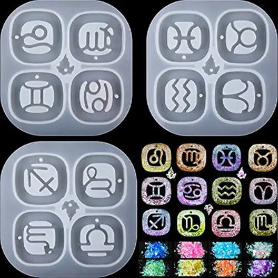 Snoogg Silicone Fondant & Gum paste Mould Silicone Resin Mould Pack of 1 ZODIC-SIGN 3.5 Inch square shape 3-Cavaties multi design(Pack of 3)