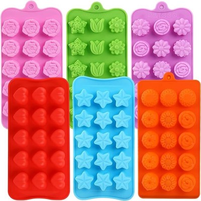 Husaini Mart Silicone Chocolate Mould Skytail 3pcs Heart,The Stars,The Rose,Flowers Raandom Shape Chocolate Candy Molds Set, in Combination,15 Cavity Silicone Baking Mold Ice Cube Tray-Wedding,Festival,Parties and DIY Crafts-(3Pcs)(Pack of 1)