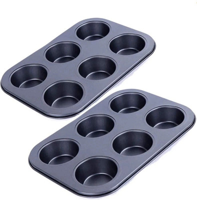 Naama Carbon Steel Cupcake/Muffin Mould Muffin Cup Cake Tray for 6 Muffins, Cupcake, Baking Mould Tray, Brownie Muffin Tray, Non Stick Bakeware Tool(Pack of 2)