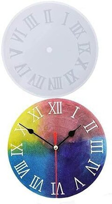 EarthVibes Silicone Fondant & Gum paste Mould Clock Resin Mold Roman Numeral Arabic Numeral Clock Silicone Resin Mold for Epoxy DIY Jewelry Making Creative DIY Multipurpose Transparent Silicone Coaster Mold (8 Inch)-39(Pack of 1)