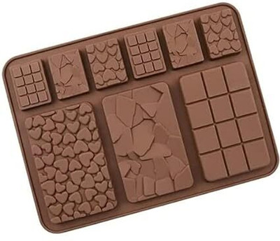 BAKEMO Silicone Chocolate Mould Assorted Chocolate Bar Mould Silicone Chocolate Bar Moulds Multiple Shapes Mini Heart Cracks Small Cadbury Mold for Cake Decorating Candy Jelly Chocolate Waffle Size (19.8 x14 x 1 Cm)(Pack of 1)